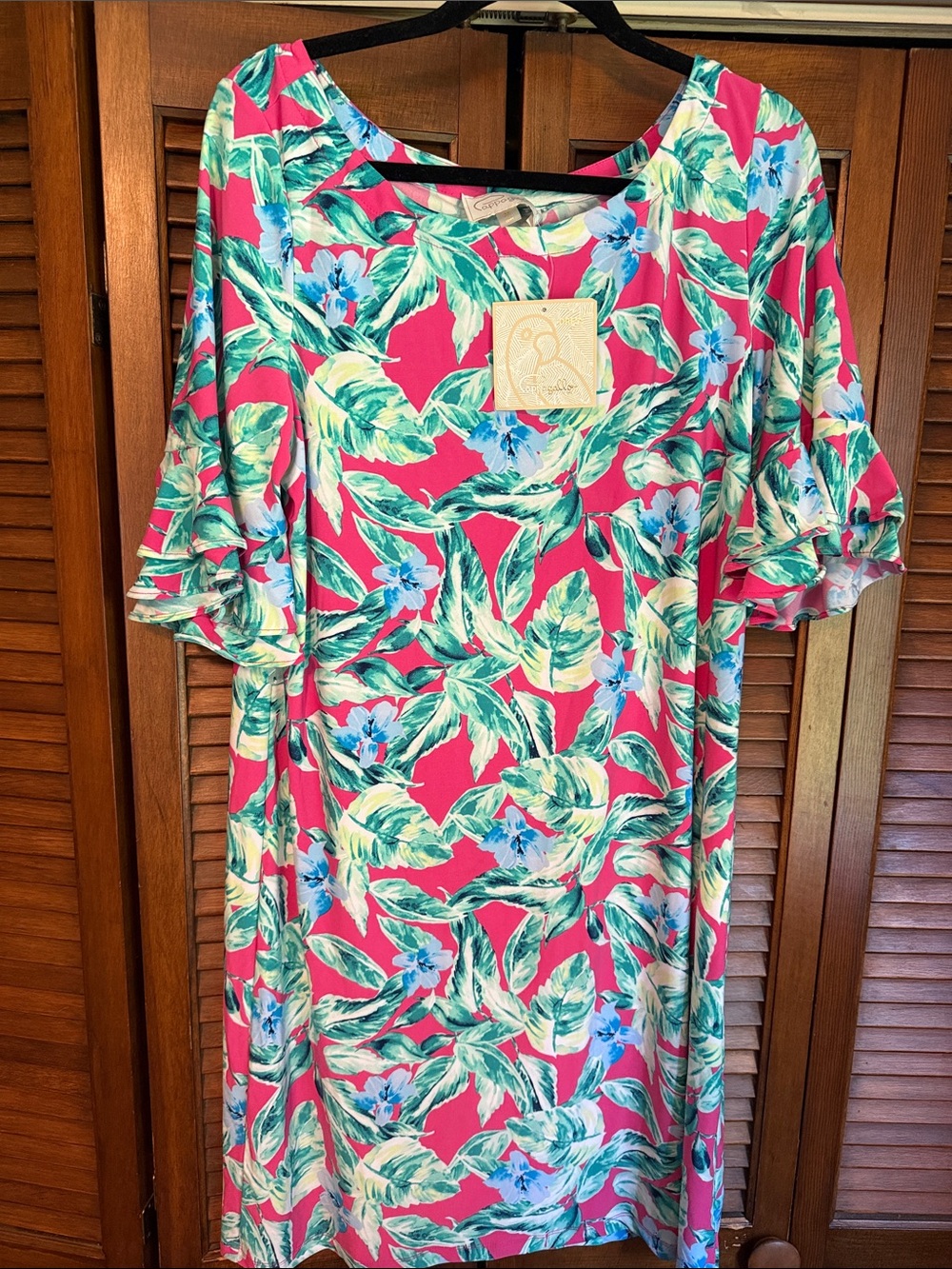 Pappagallo Hot Pink Tropical Floral Dress with Blue & Green Accents